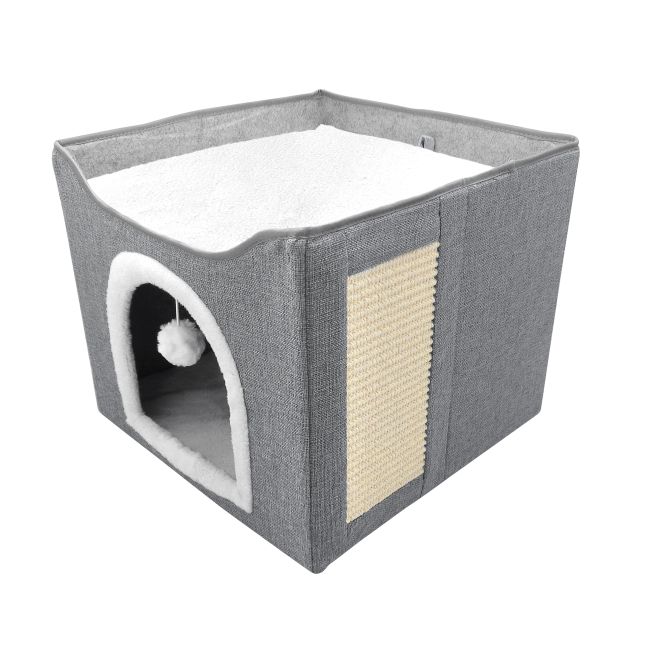Foldable Cat House with Scratching Board