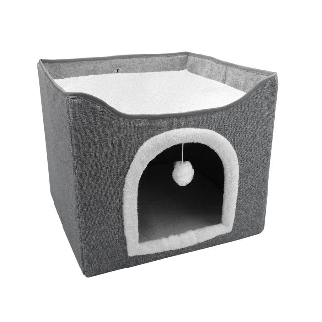 Foldable Cat House with Scratching Board
