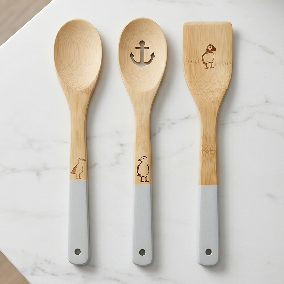 Set of 3 Bamboo Utensils - Coastal Birds