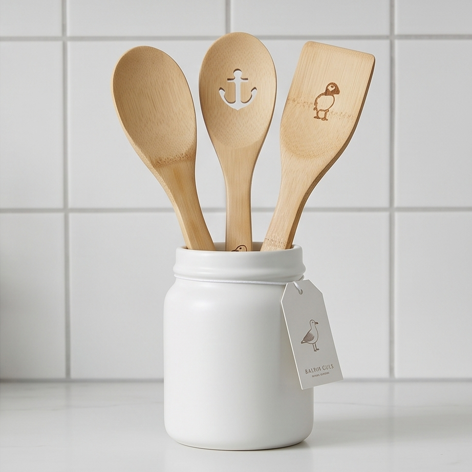 Set of 3 Bamboo Utensils - Coastal Birds