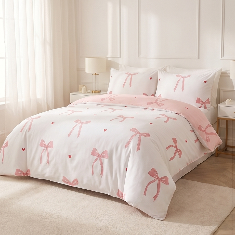 Bows Pink  Bedding Set