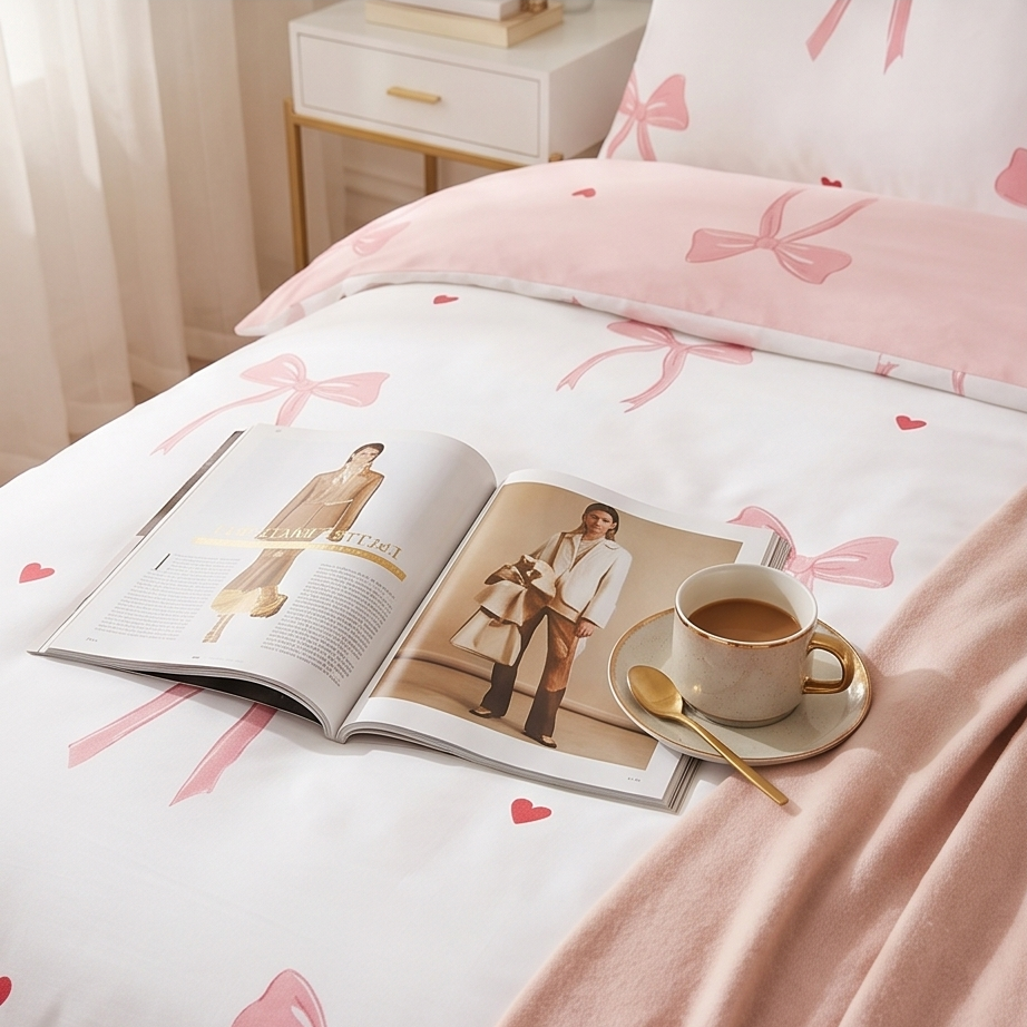 Bows Pink  Bedding Set