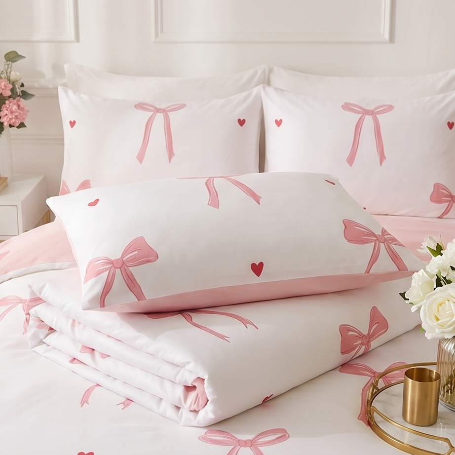 Bows Pink  Bedding Set