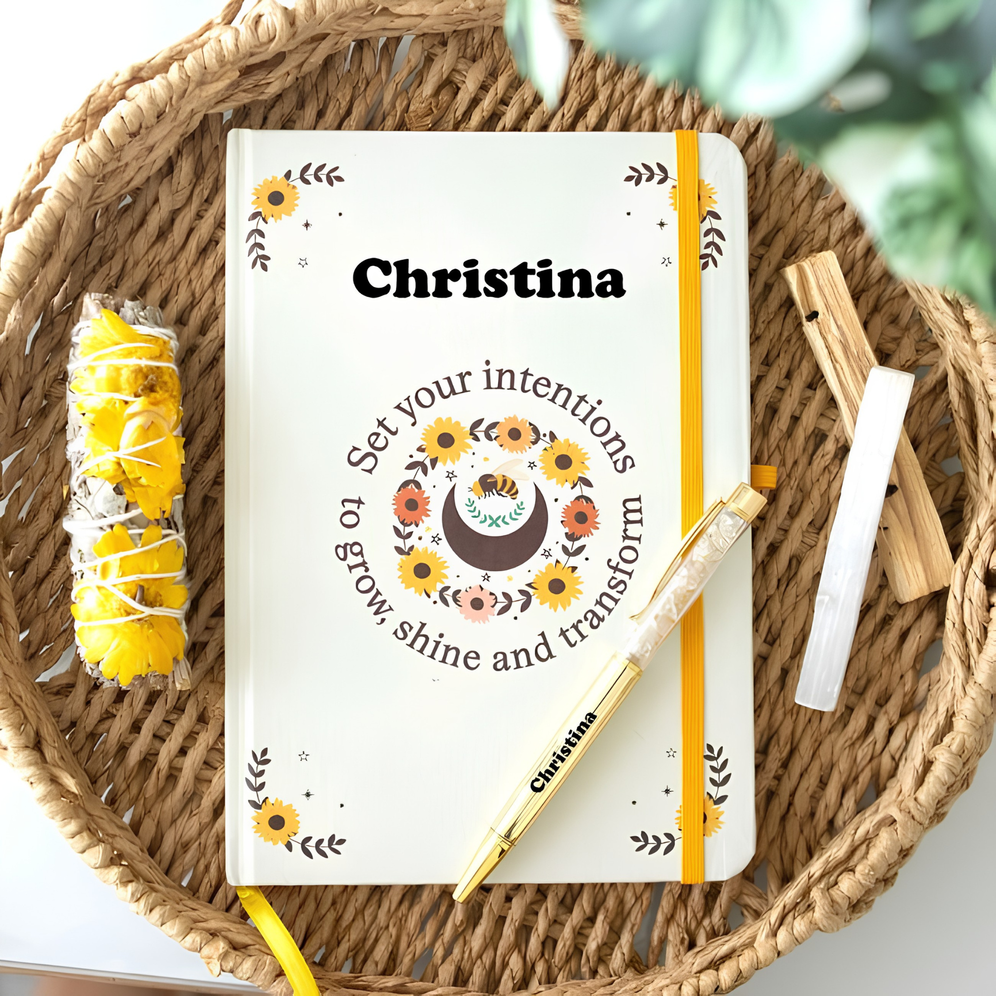 Personalised Radiant Bee Journal with Citrine Pen