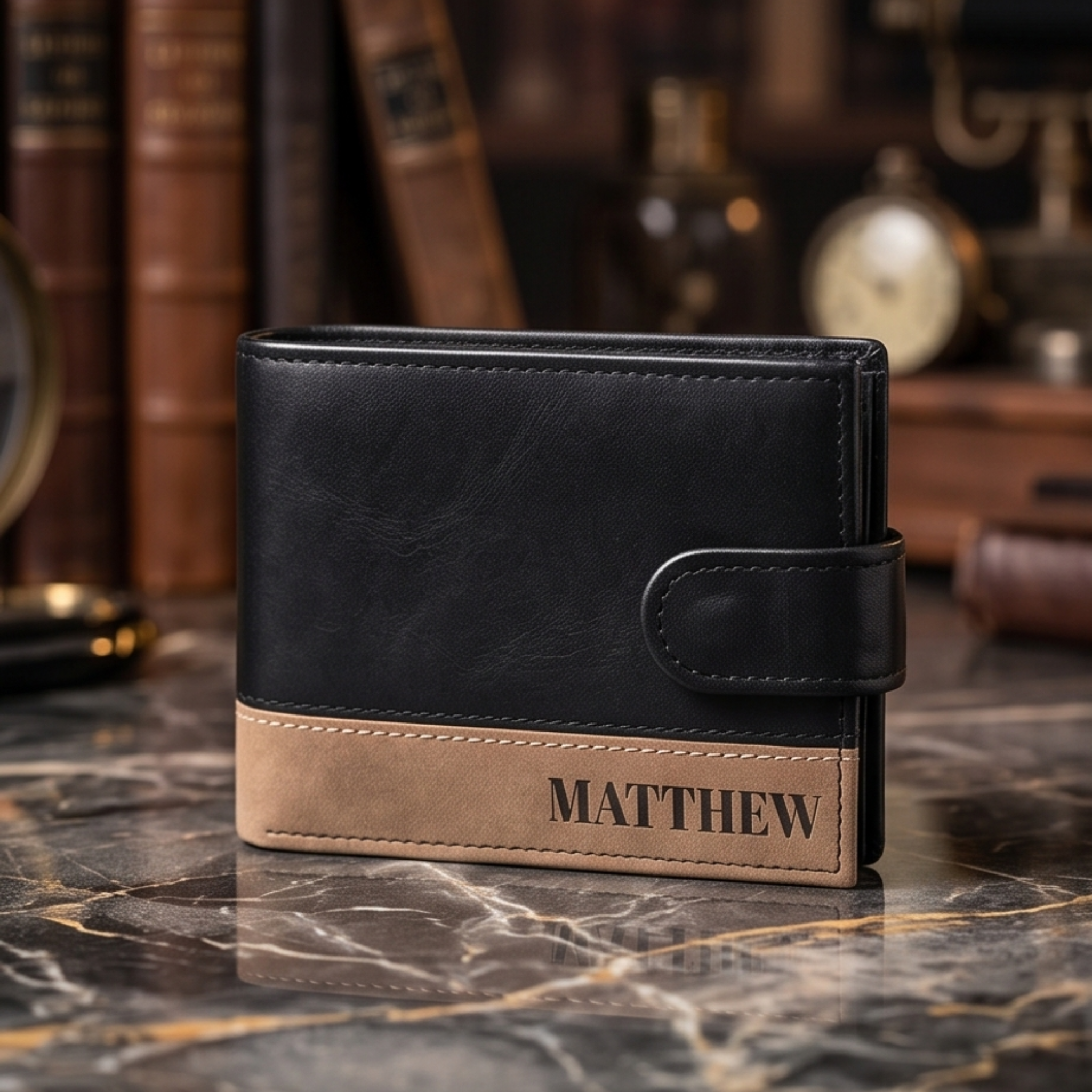 Personalised Mens Wallet Black Tan or Grey