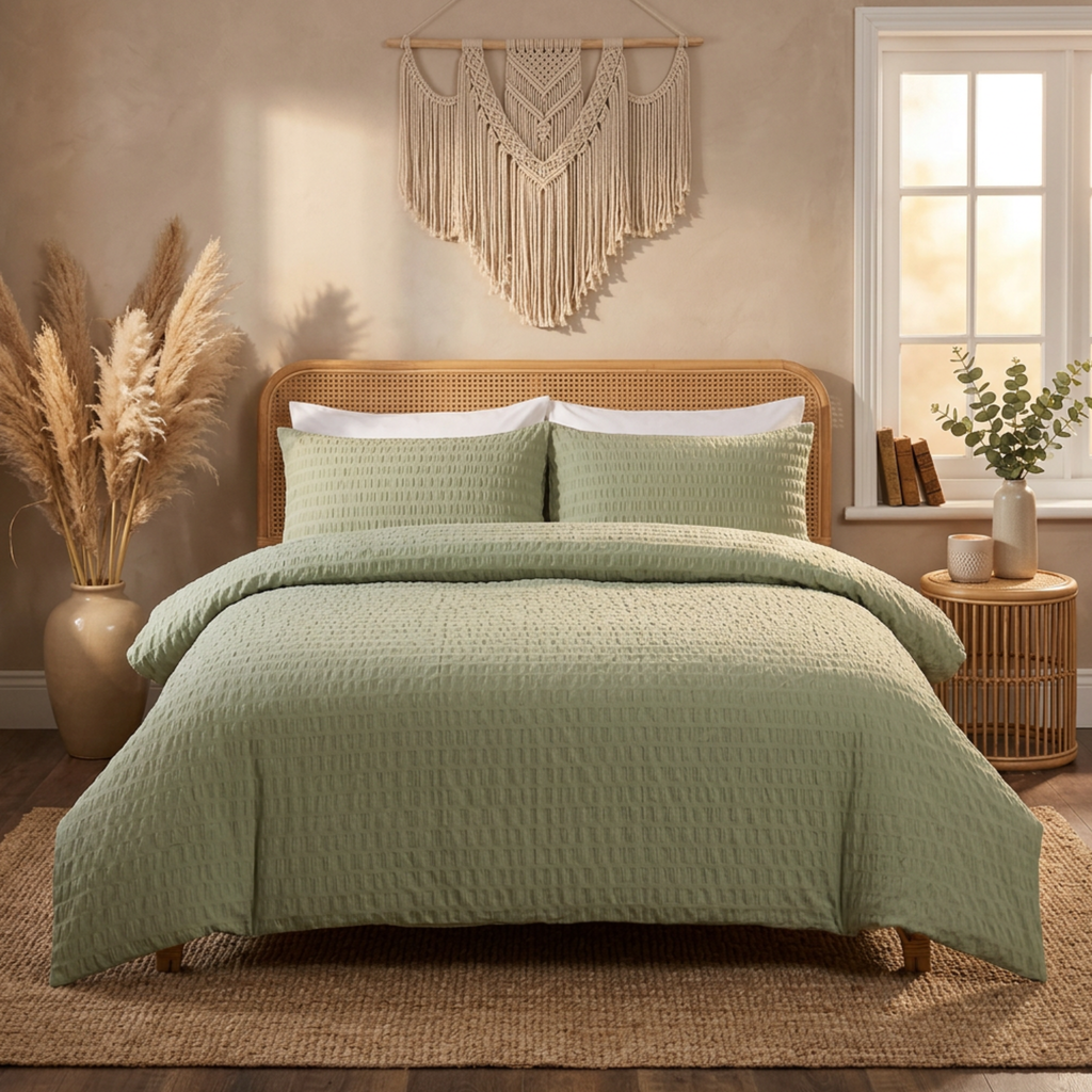 Seersucker Green Bedding Set