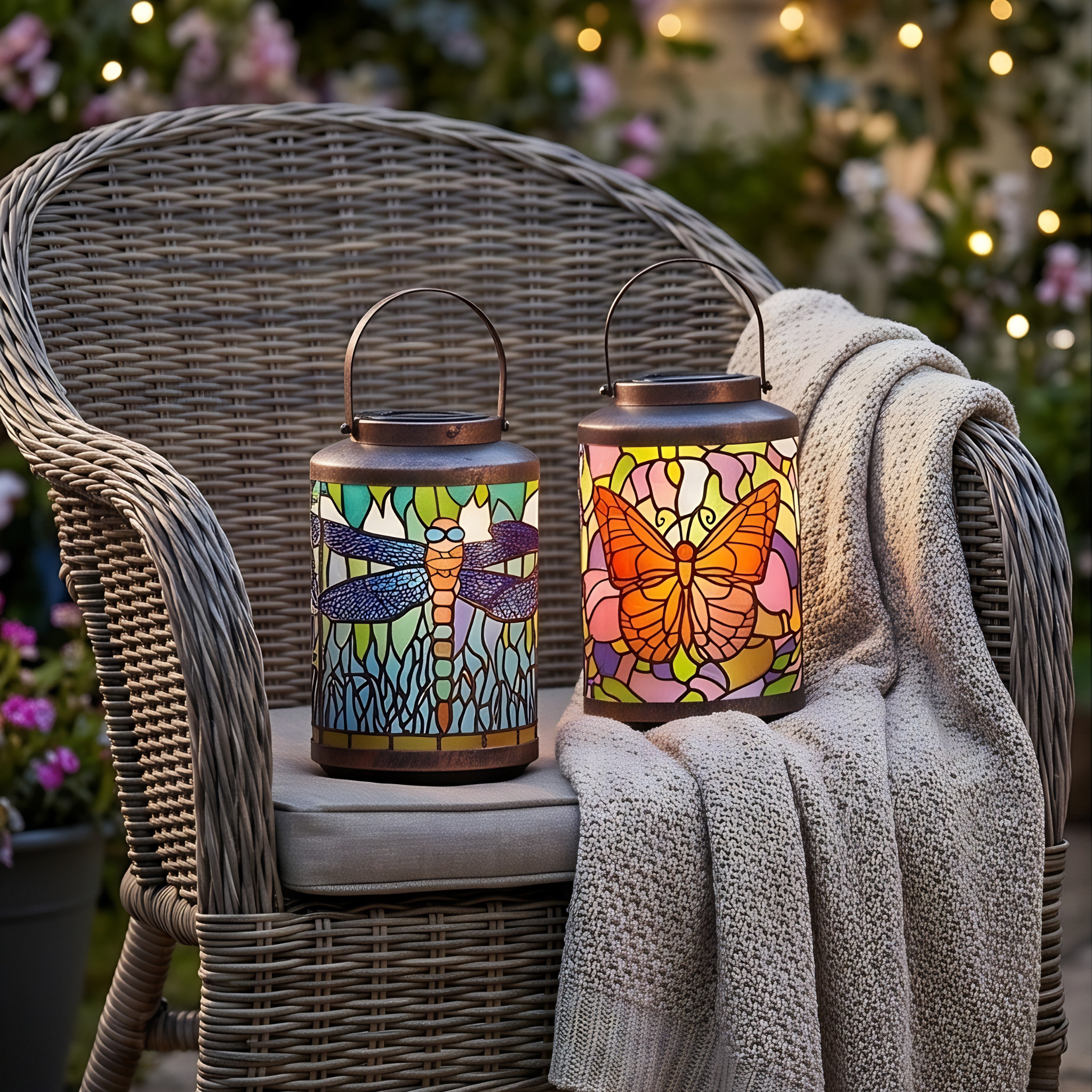 Solar Tiffany Lanterns and Stakes