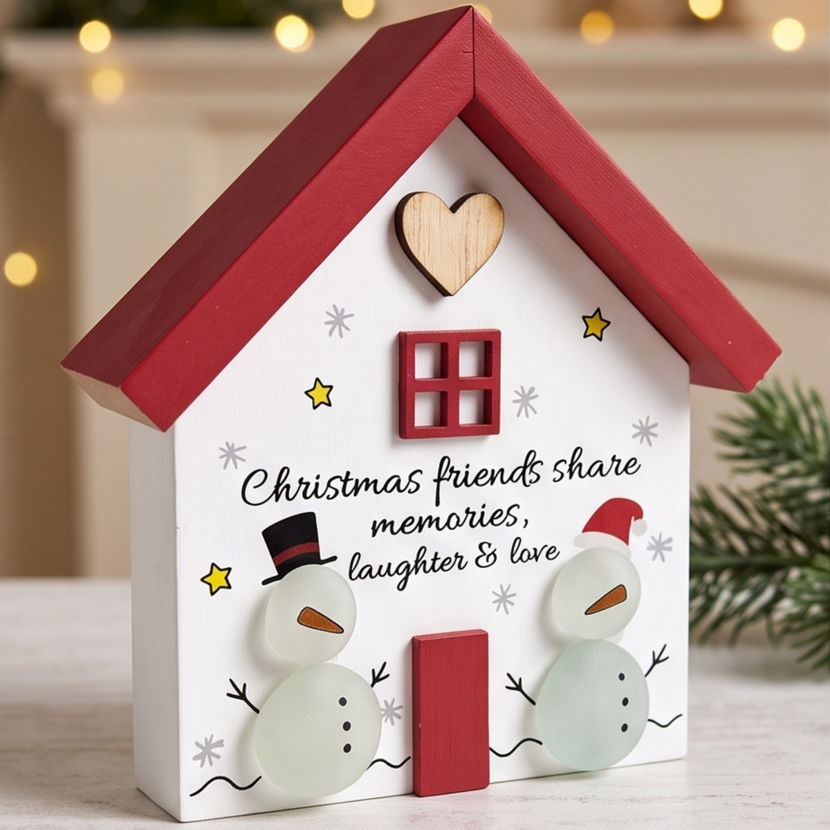 Pebble Glass Christmas House Plaque