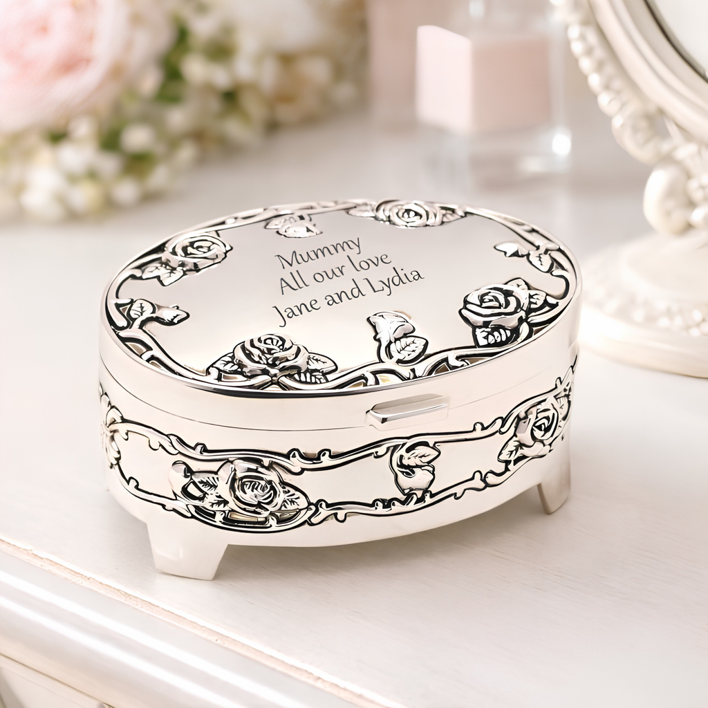 Personalised Oval Rose Trinket Box