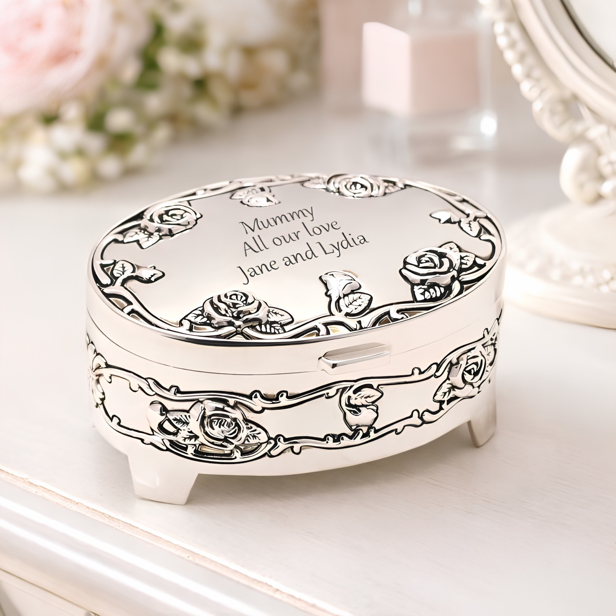 Personalised Oval Rose Trinket Box