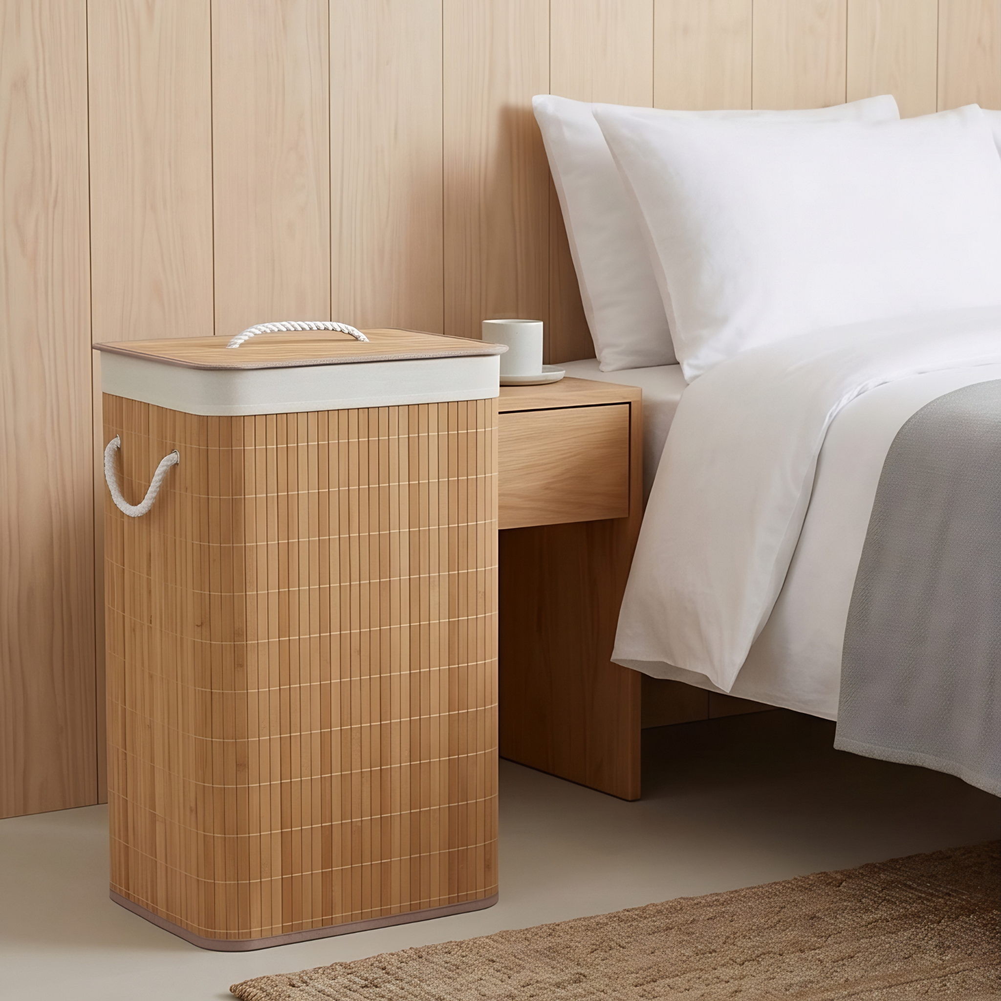 Bamboo Square Laundry Basket - Natural