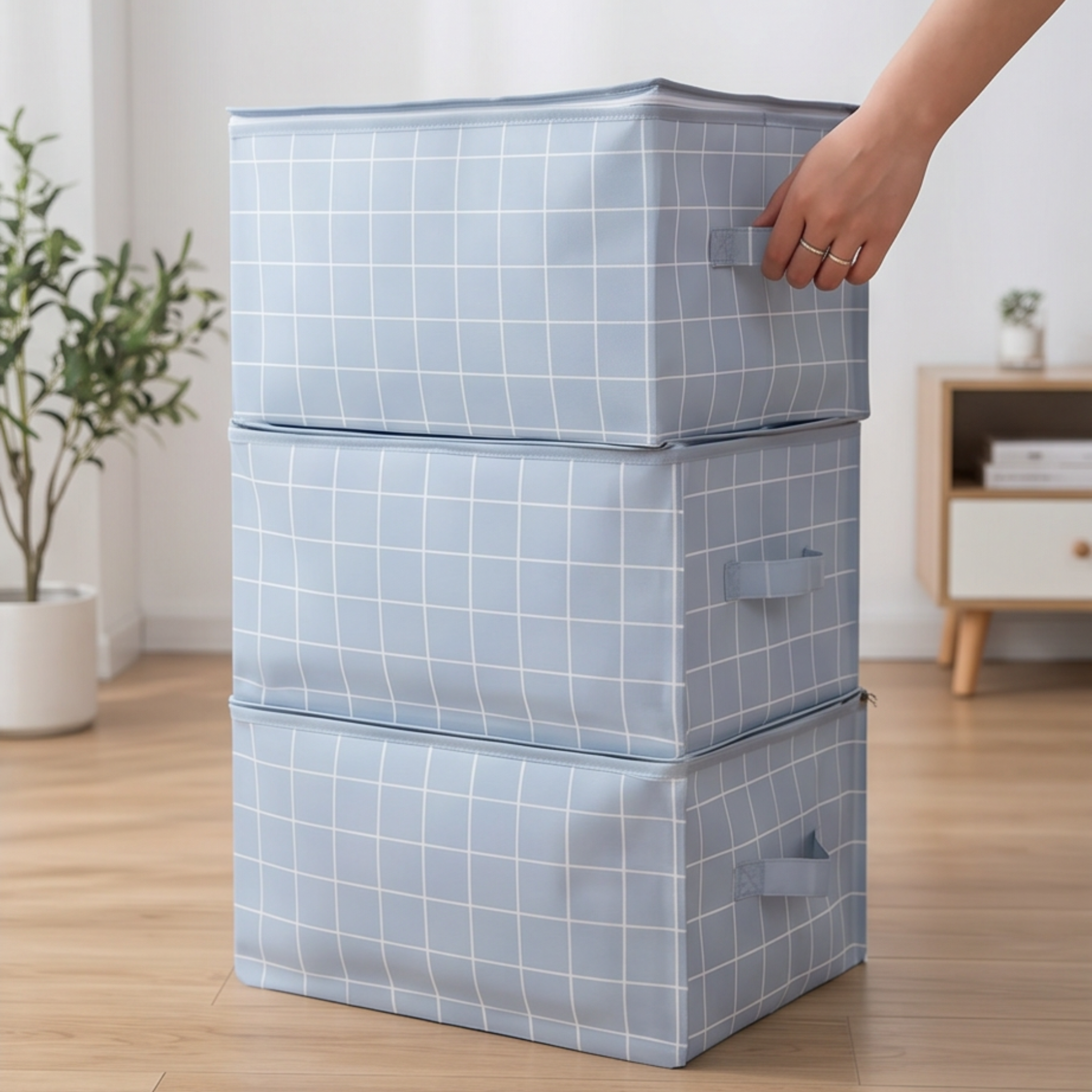 Blue Check Storage Cubes 2pk
