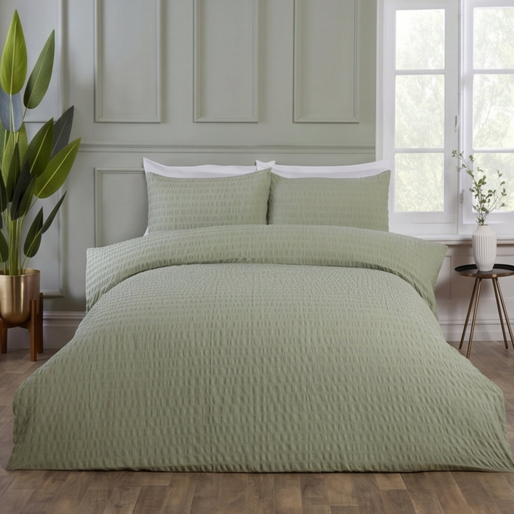 Seersucker Green Bedding Set