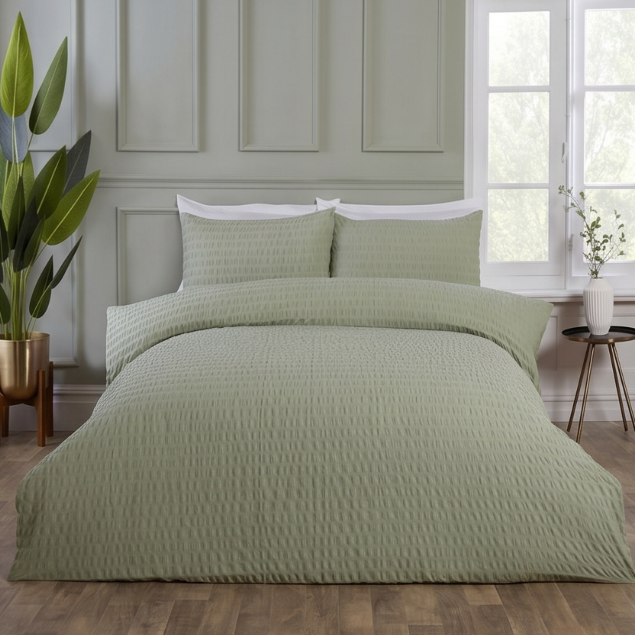 Seersucker Green Bedding Set