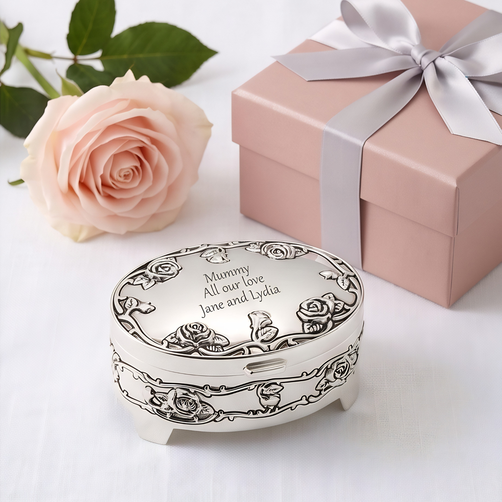 Personalised Oval Rose Trinket Box