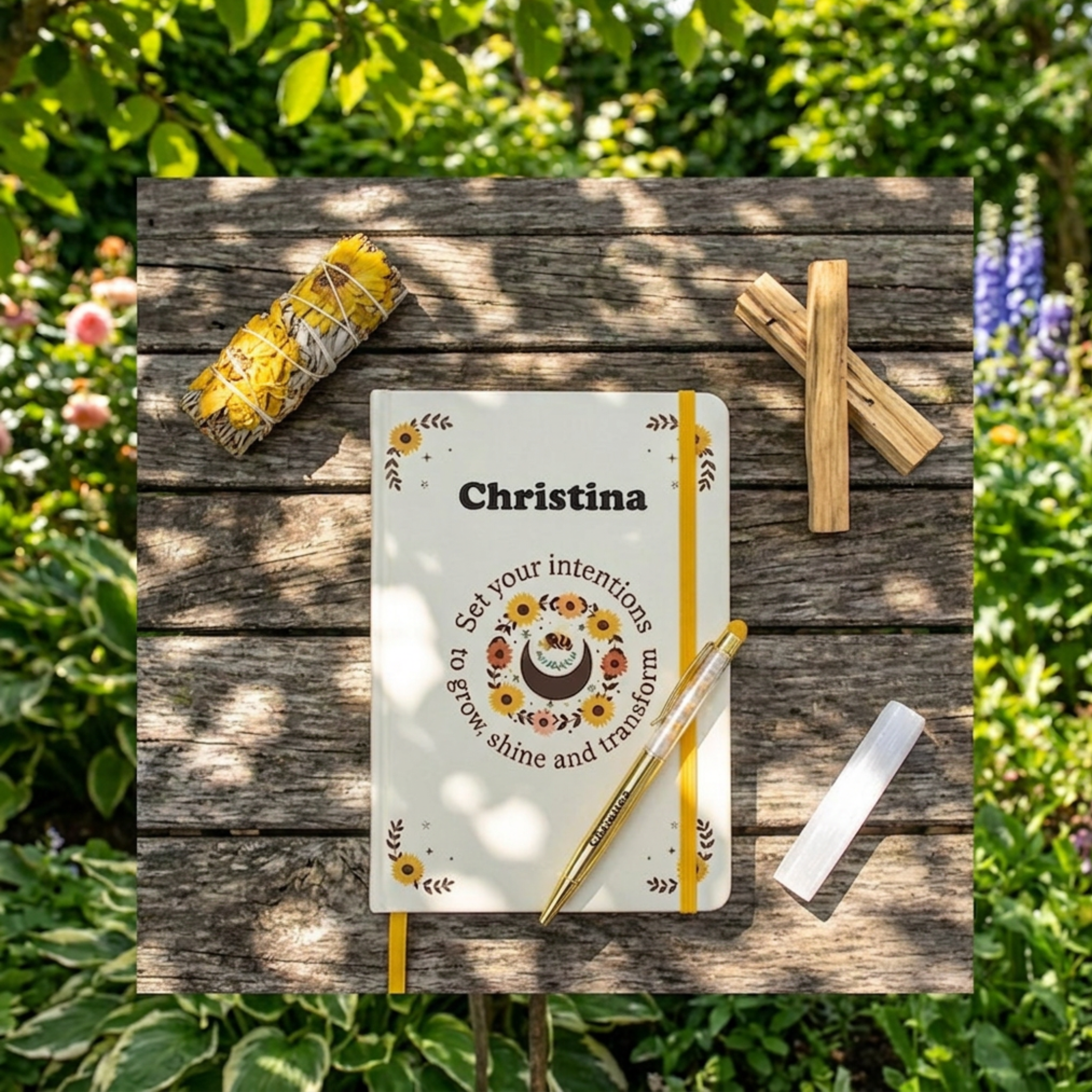Personalised Radiant Bee Journal with Citrine Pen