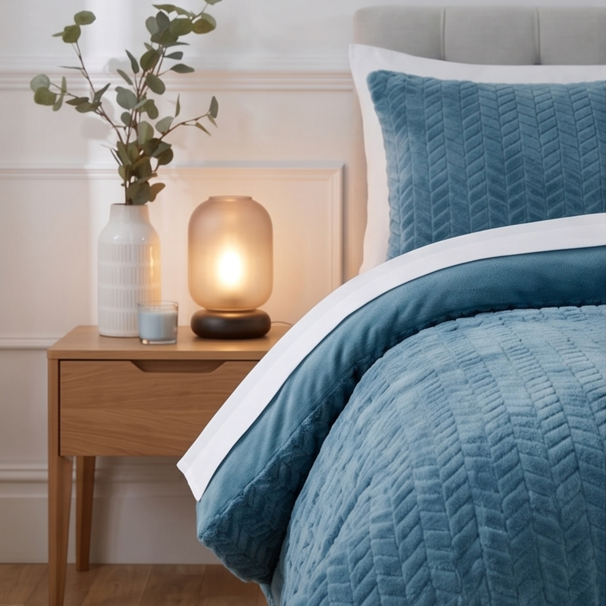 Luxury Teddy Bedding Blue Chevron