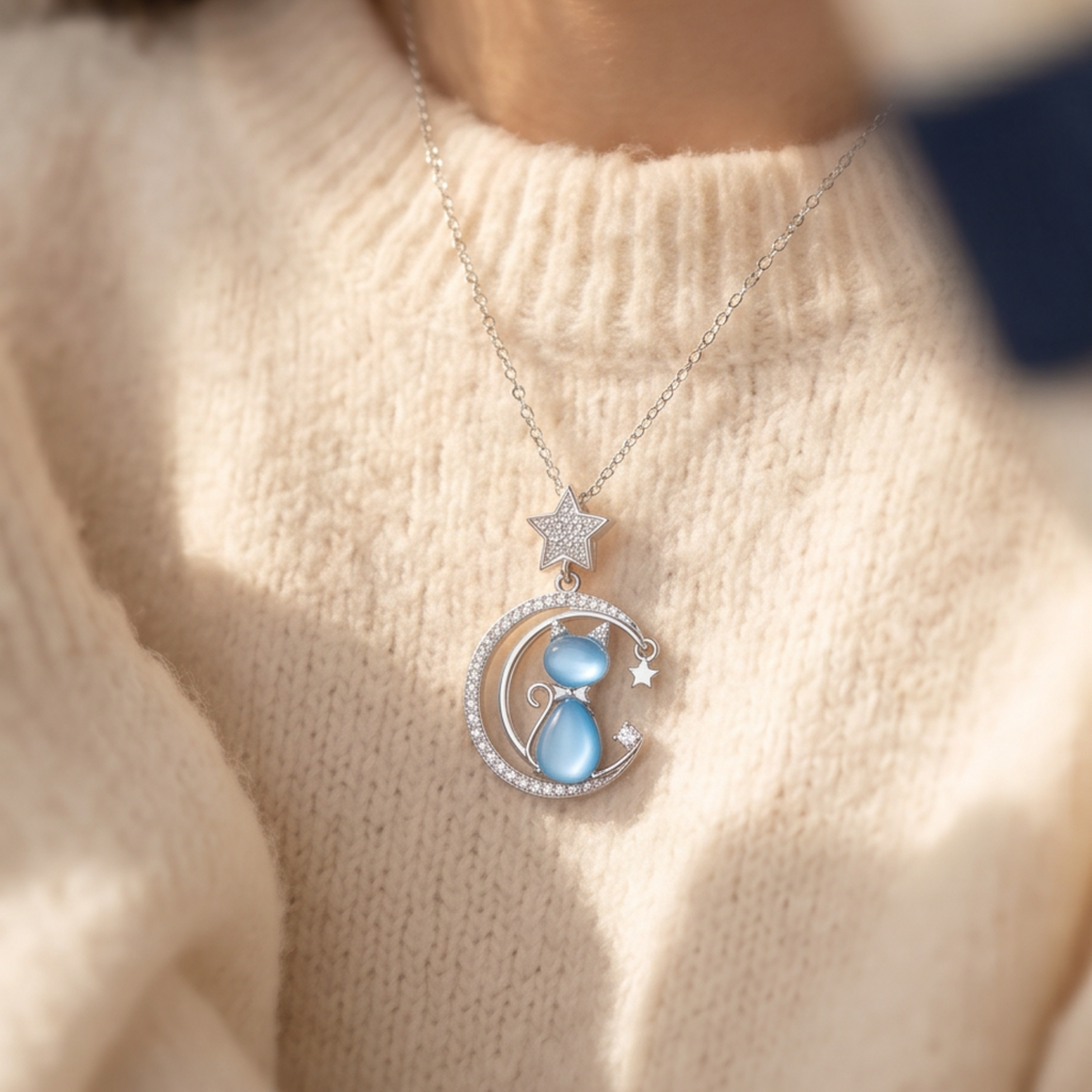 Furry Companions Cat on Moon Jewellery