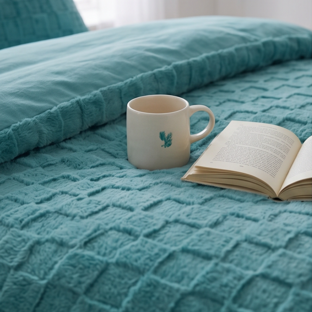 Luxury Teddy Bedding Duck Egg Check - Single