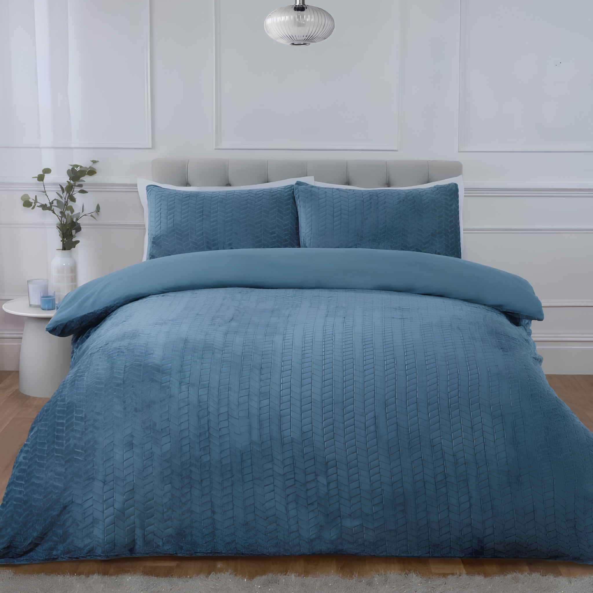 Luxury Teddy Bedding Blue Chevron