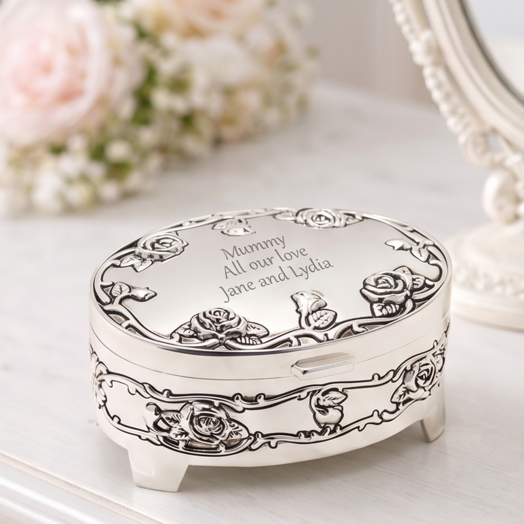Personalised Oval Rose Trinket Box