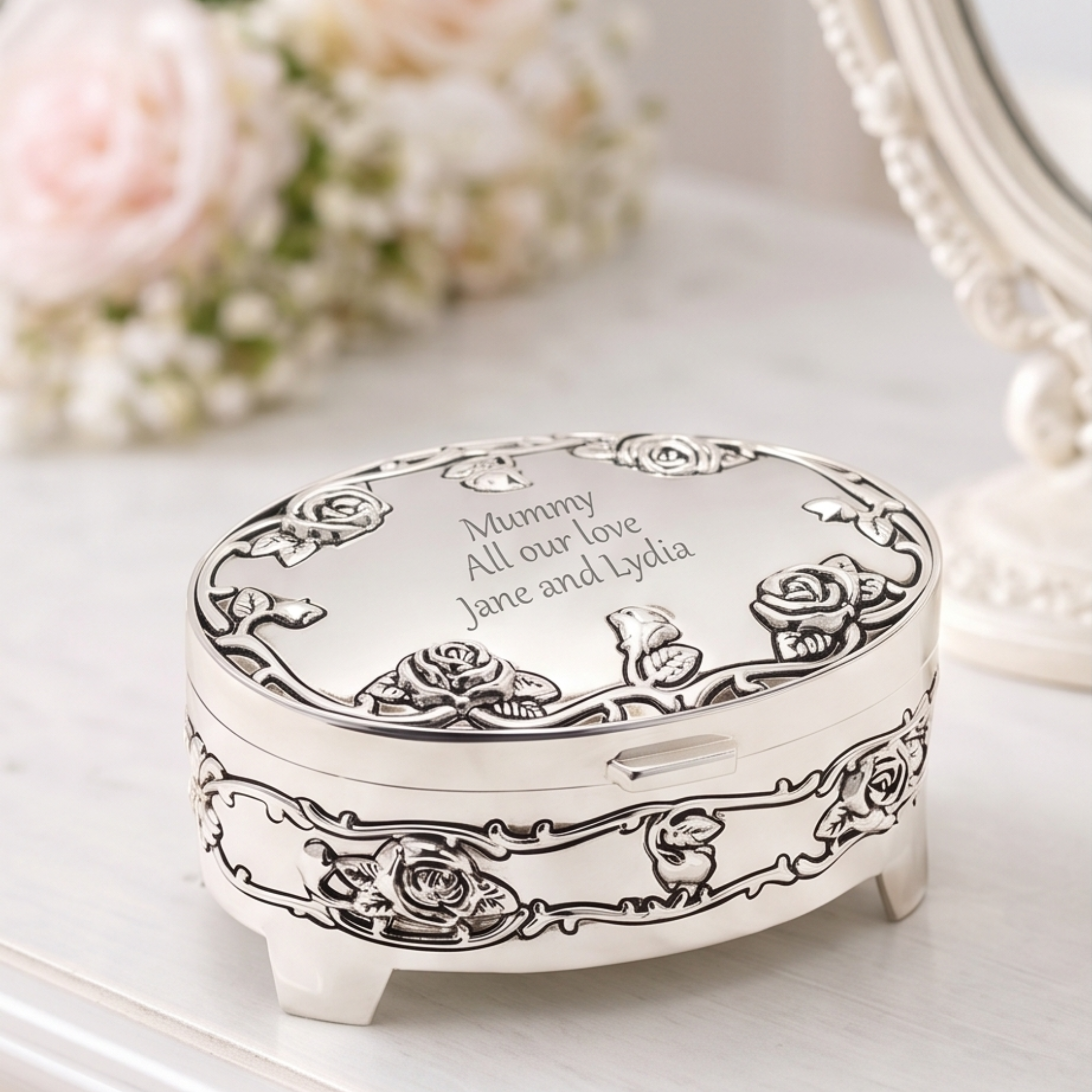Personalised Oval Rose Trinket Box
