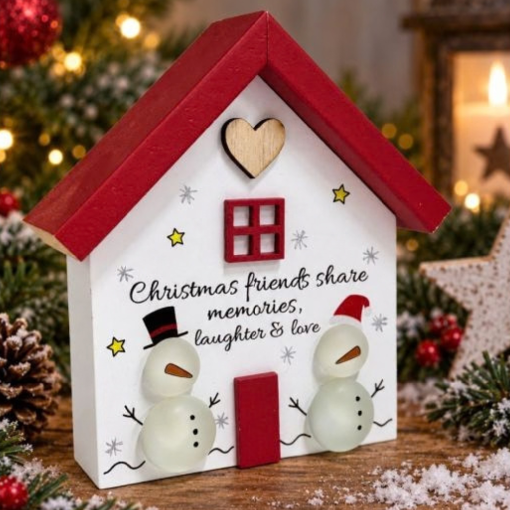Pebble Glass Christmas House Plaque