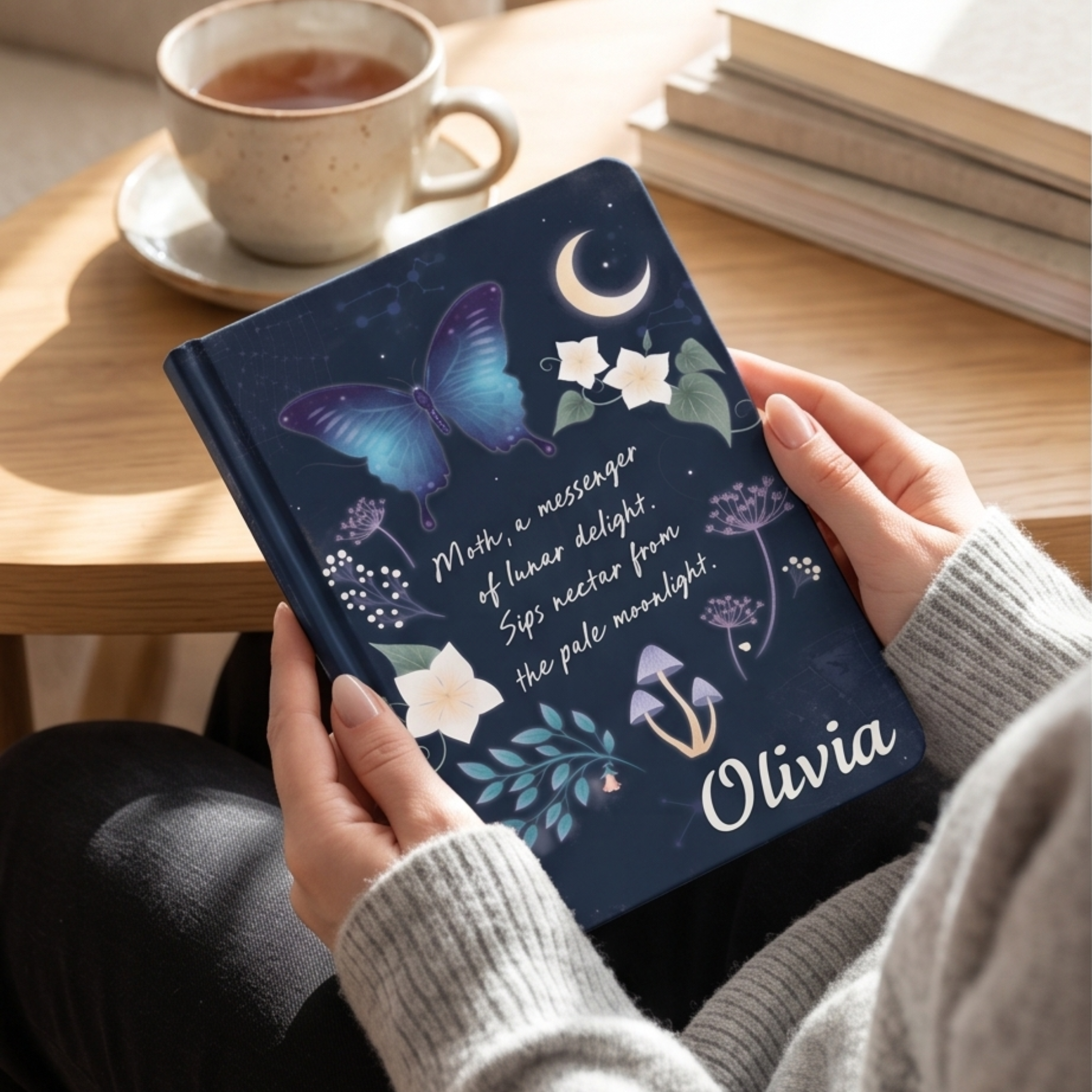 Personalised Midnight Moth Journal Amethyst Pen