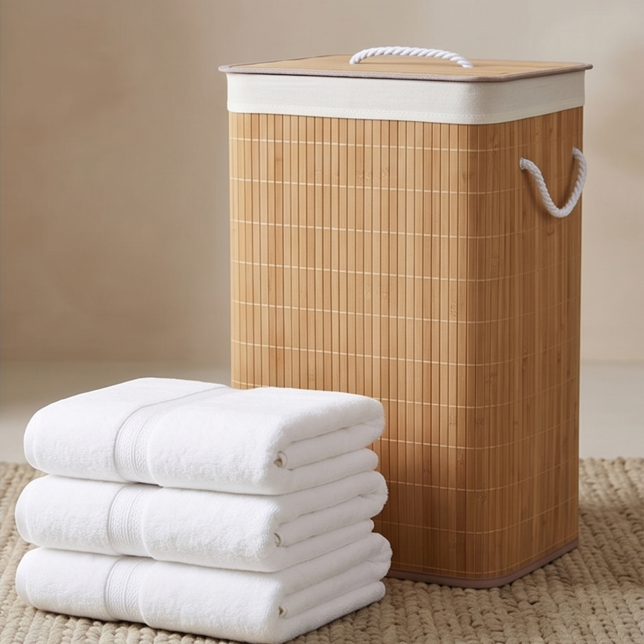 Bamboo Square Laundry Basket - Natural