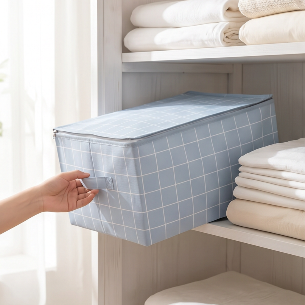 Blue Check Storage Cubes 2pk