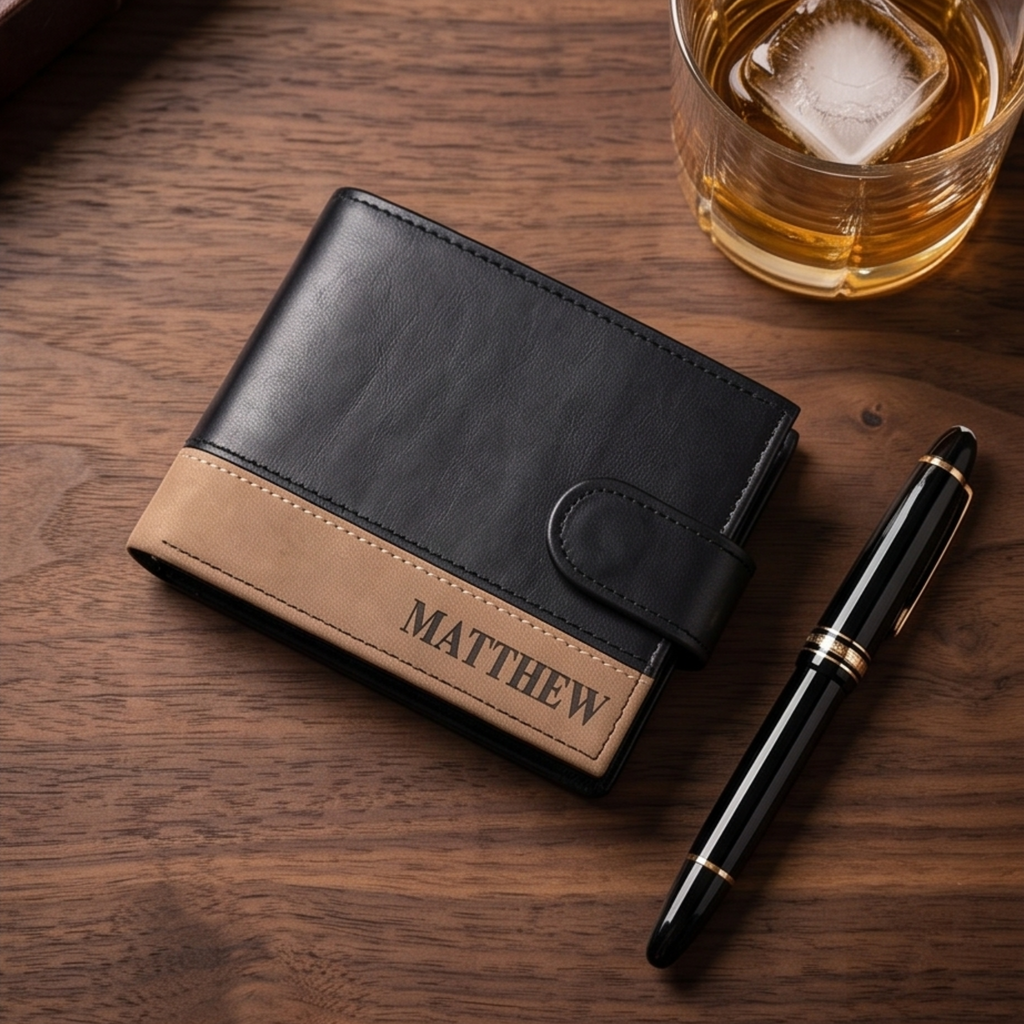 Personalised Mens Wallet Black Tan or Grey