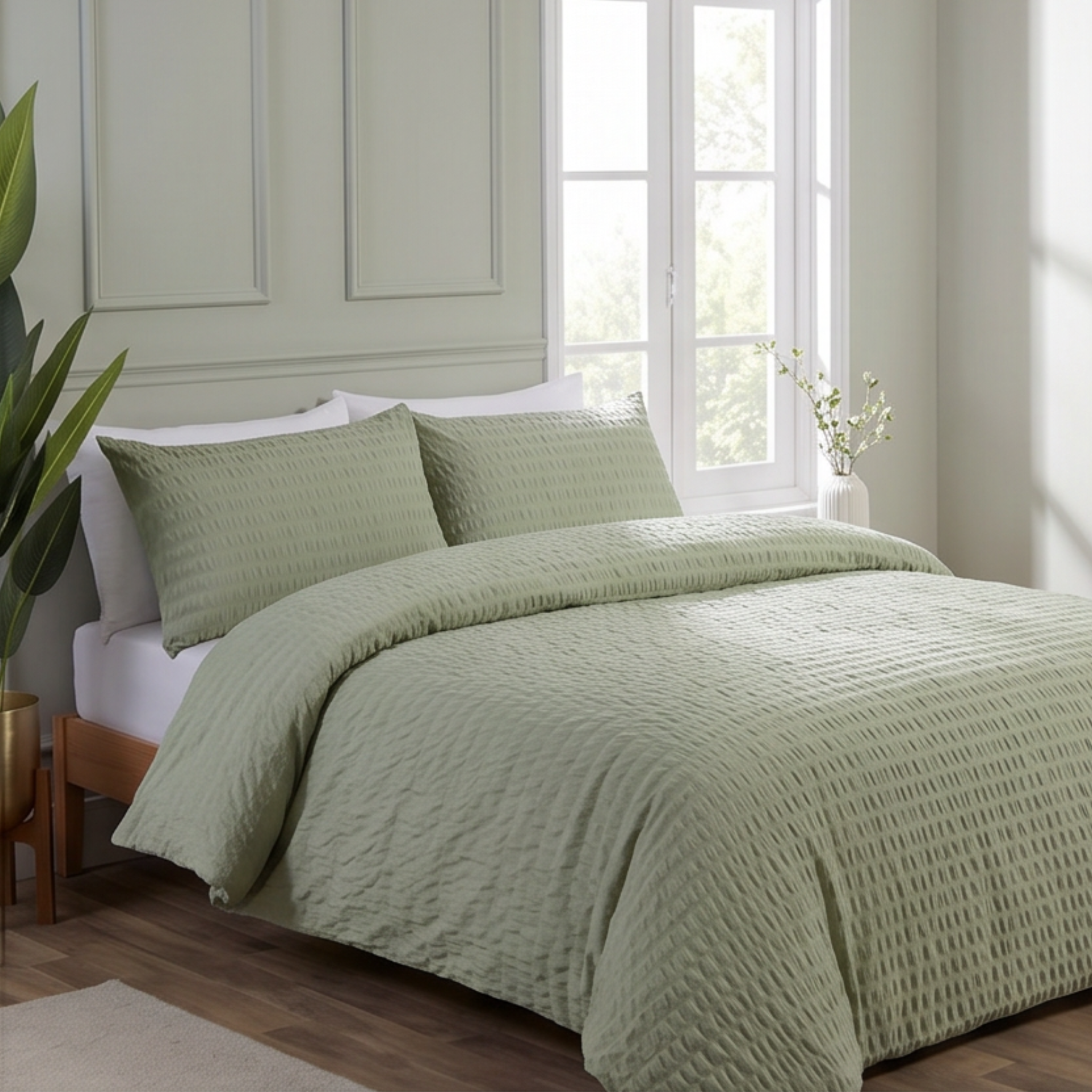 Seersucker Green Bedding Set