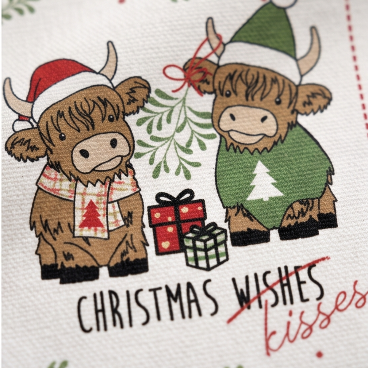 3pk Tea Towels - Highland Cow Christmas Kisses