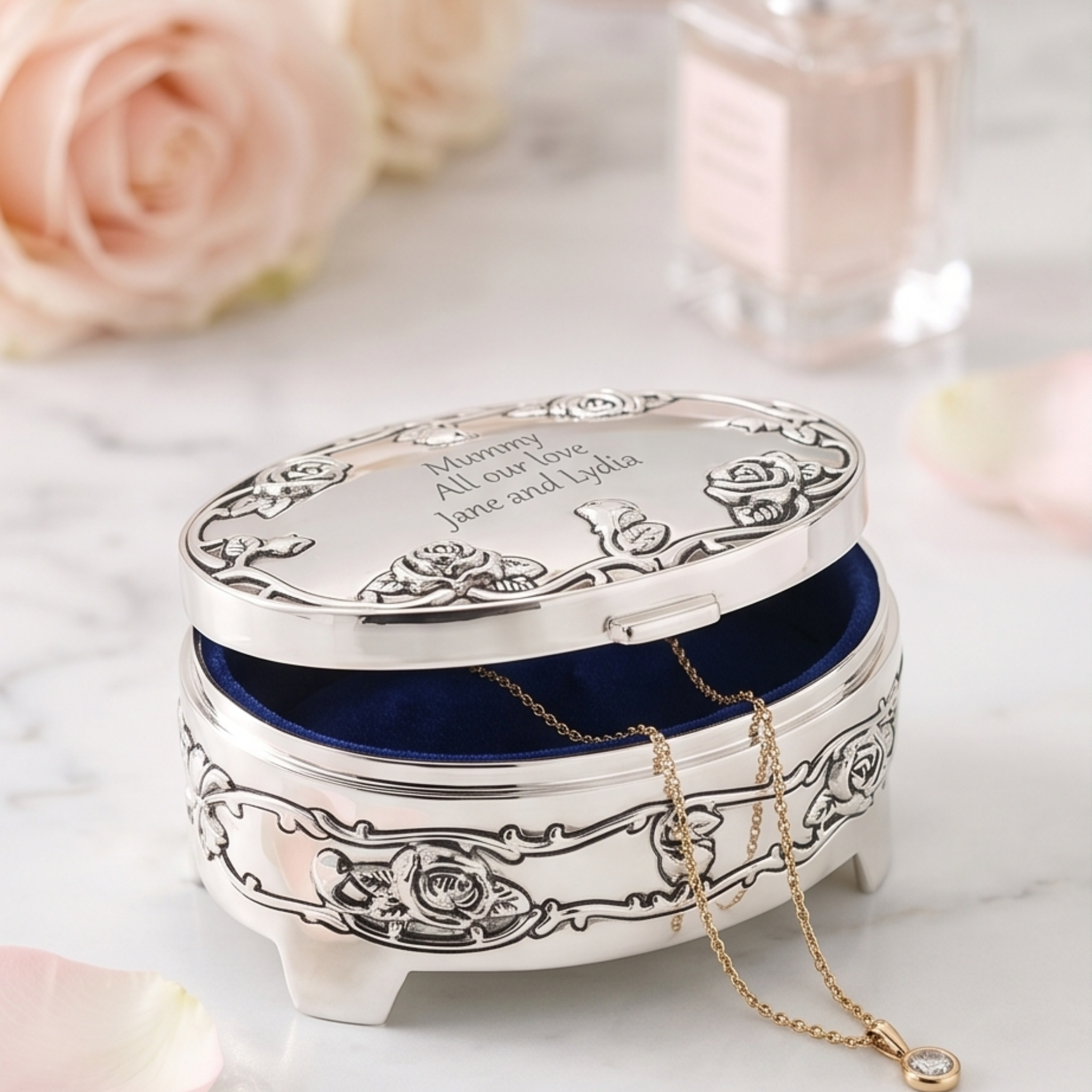 Personalised Oval Rose Trinket Box