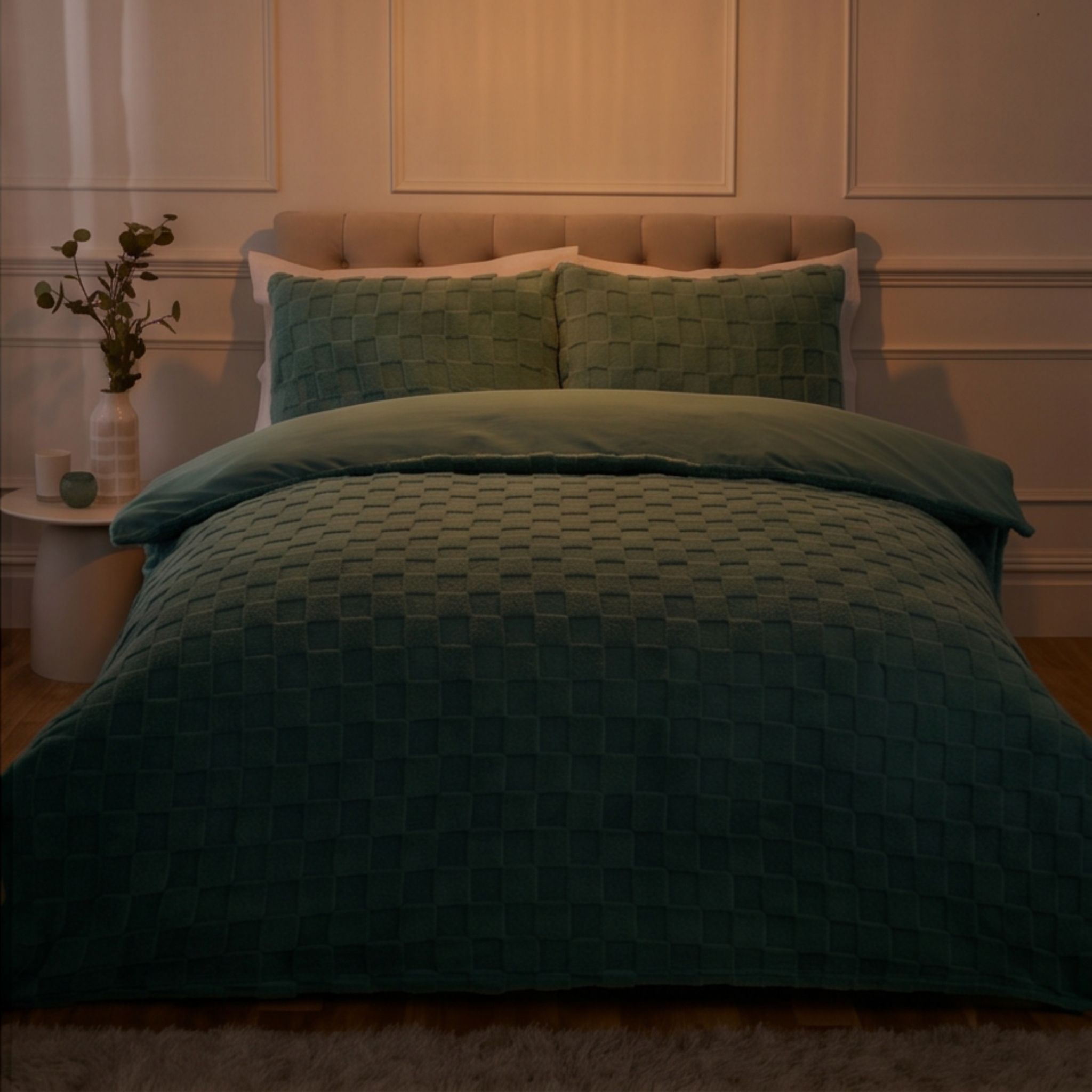 Luxury Teddy Bedding Duck Egg Check - Single