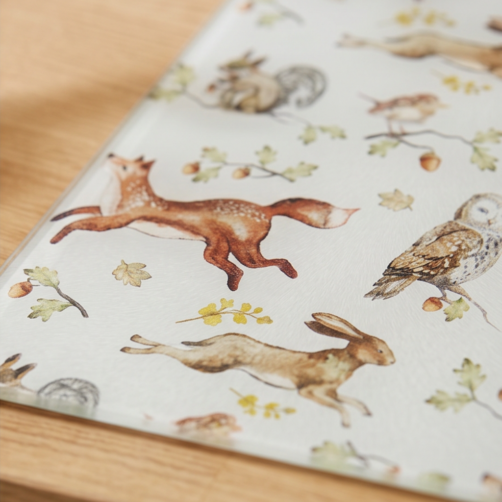 Forest Fable ( Owl, Rabbit)  - Glass Worktop Saver