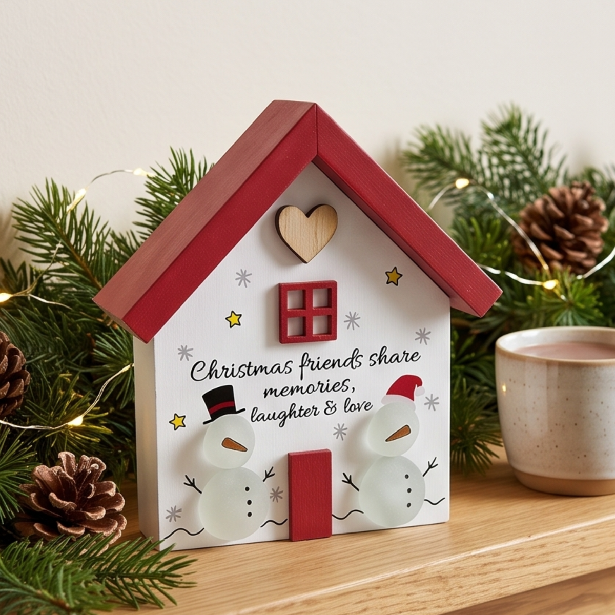Pebble Glass Christmas House Plaque