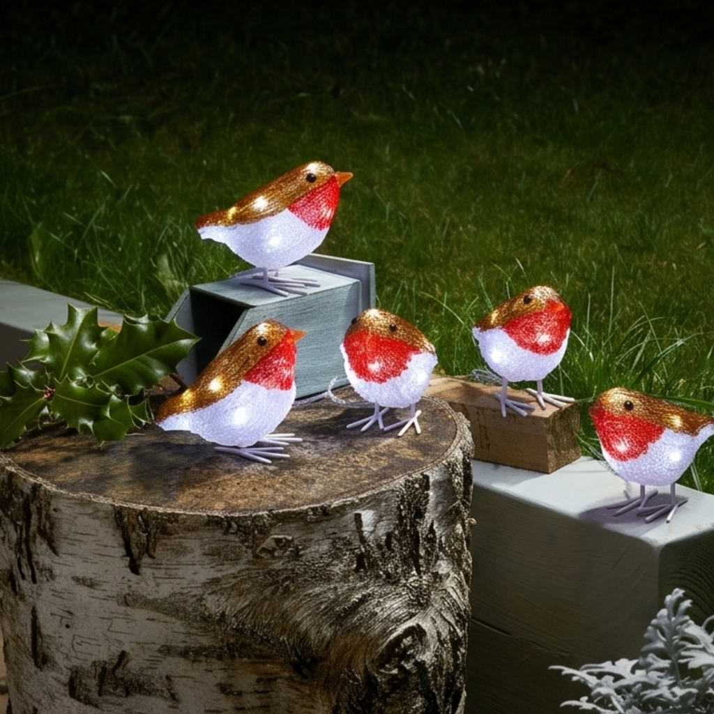 Inlit Ice Ornaments - Robins