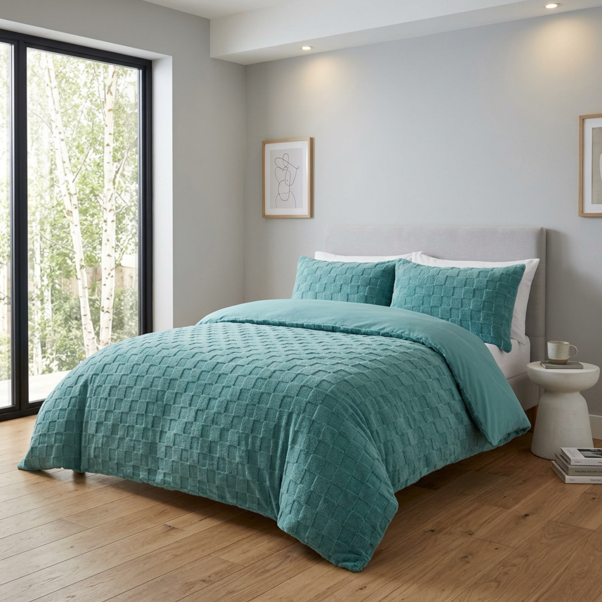 Luxury Teddy Bedding Duck Egg Check - Single
