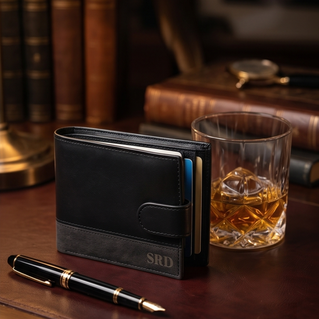 Personalised Mens Wallet Black Tan or Grey