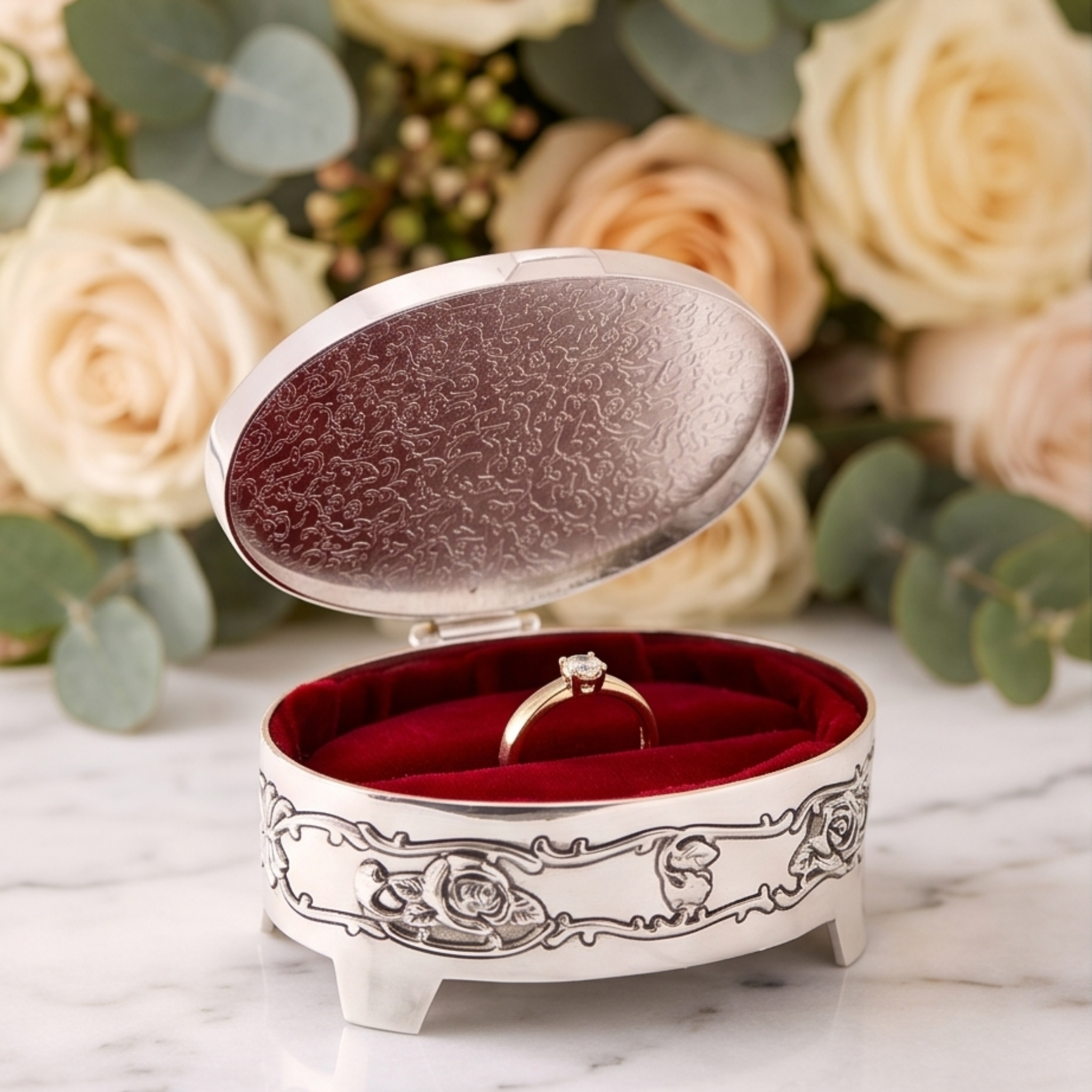 Personalised Oval Rose Trinket Box