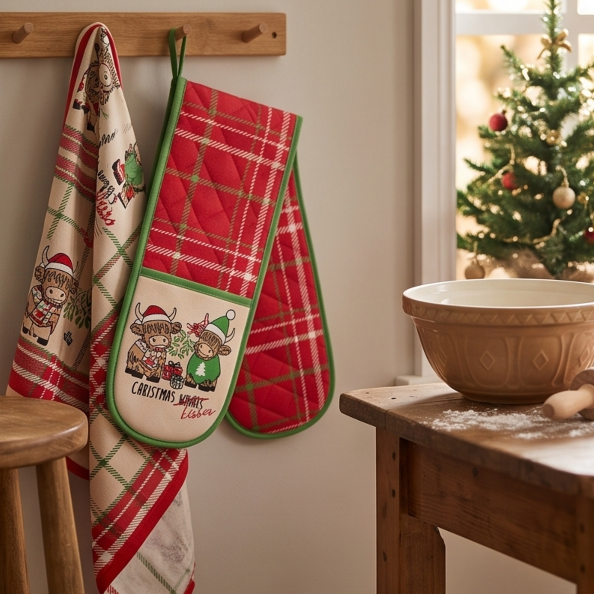 3pk Tea Towels - Highland Cow Christmas Kisses