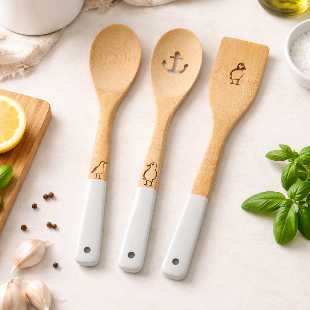 Set of 3 Bamboo Utensils - Coastal Birds