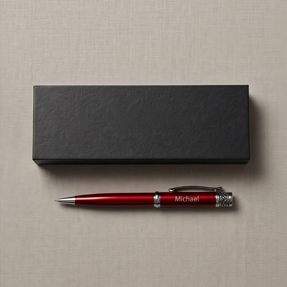 Ballpoint Pen - Red Etched Design